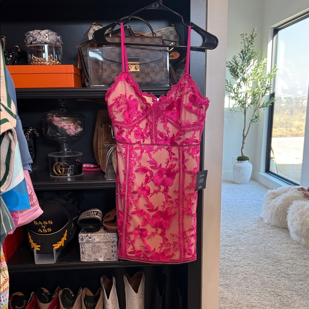 Lulu's Fuchsia Floral Lace Chemise